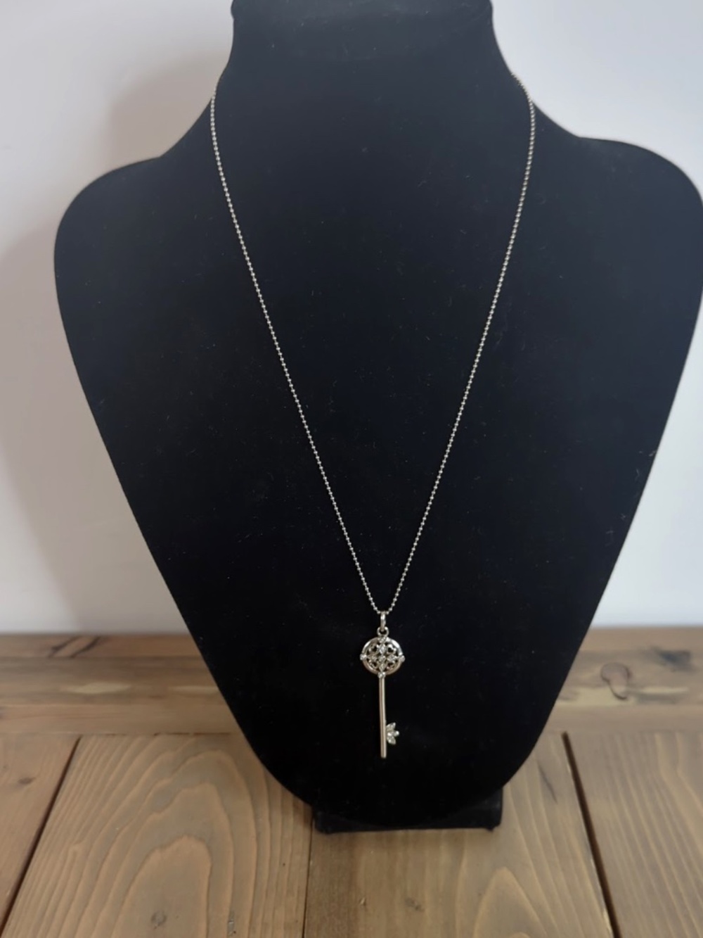 Silver Tone Rhinestone Key Necklace•Openwork Floral Heart Pendant